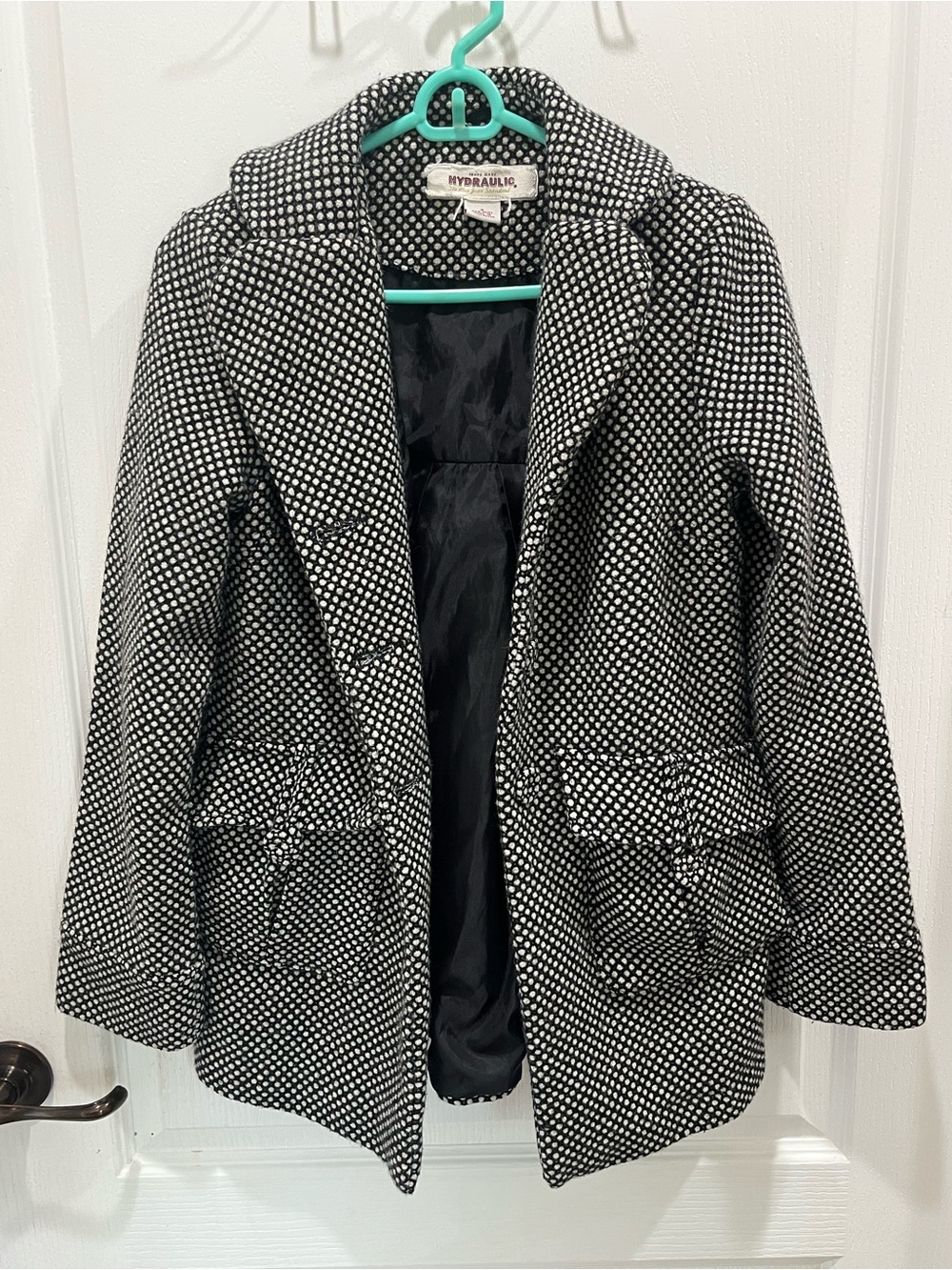 Hydraulic Women's Black & White Dot Wool-Blend Coat small